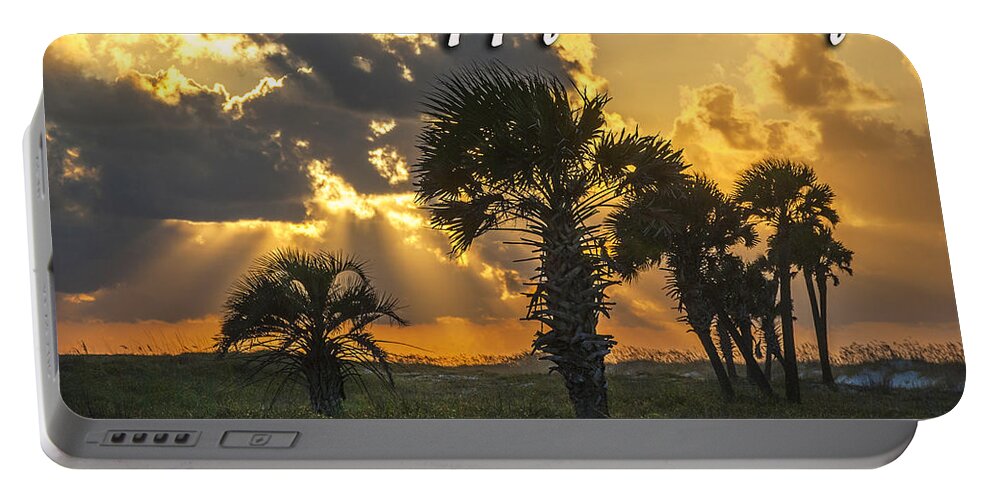 Christmas Portable Battery Charger featuring the digital art Palm Tree Sunrise by Michael Thomas