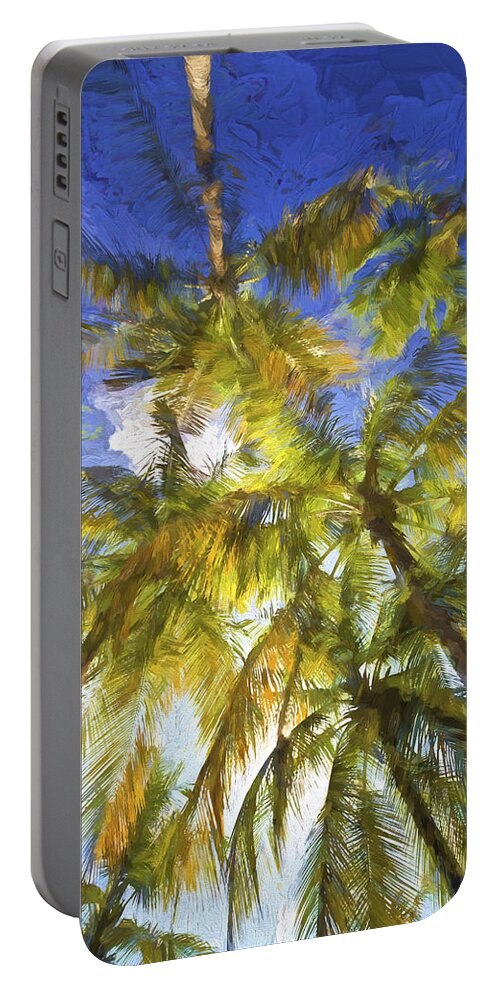Abstract Portable Battery Charger featuring the painting Palm Trees of Aruba by David Letts