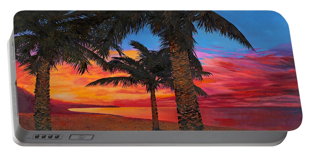 Seacape Portable Battery Charger featuring the painting Palme Al Tramonto by Guido Borelli