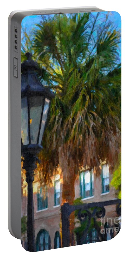Palmetto Portable Battery Charger featuring the digital art Palmetto Gas Light by Dale Powell