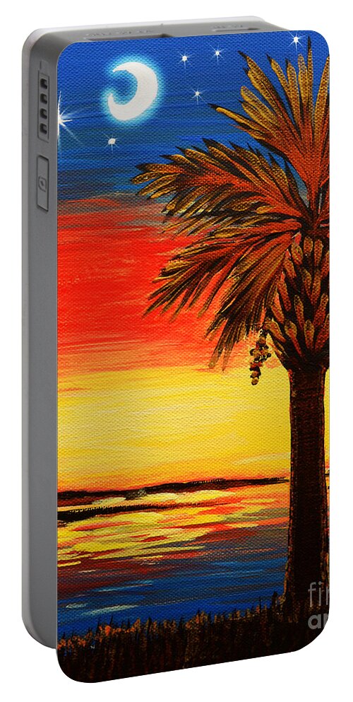 Palmetto Tree With Moon Portable Battery Charger featuring the painting Palmetto Moon And Stars by Pat Davidson