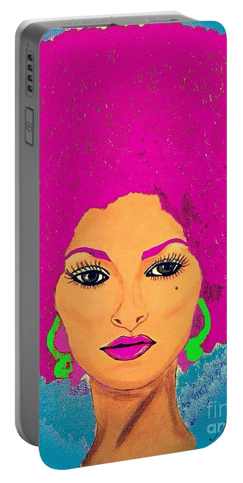 Pam Grier Portable Battery Charger featuring the painting Pam Grier Bold Diva c1979 Pop Art by Saundra Myles