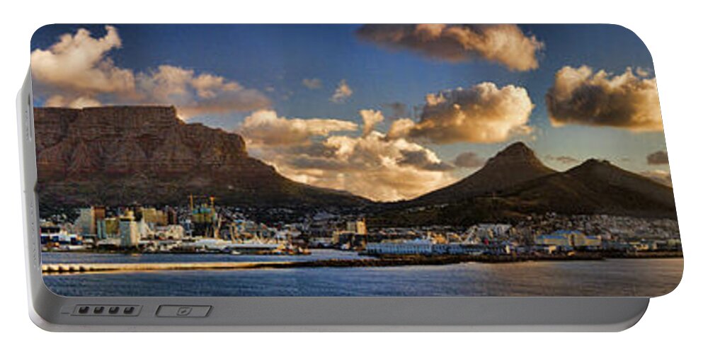 Cape Town Portable Battery Charger featuring the photograph Panorama Cape Town Harbour at Sunset by David Smith