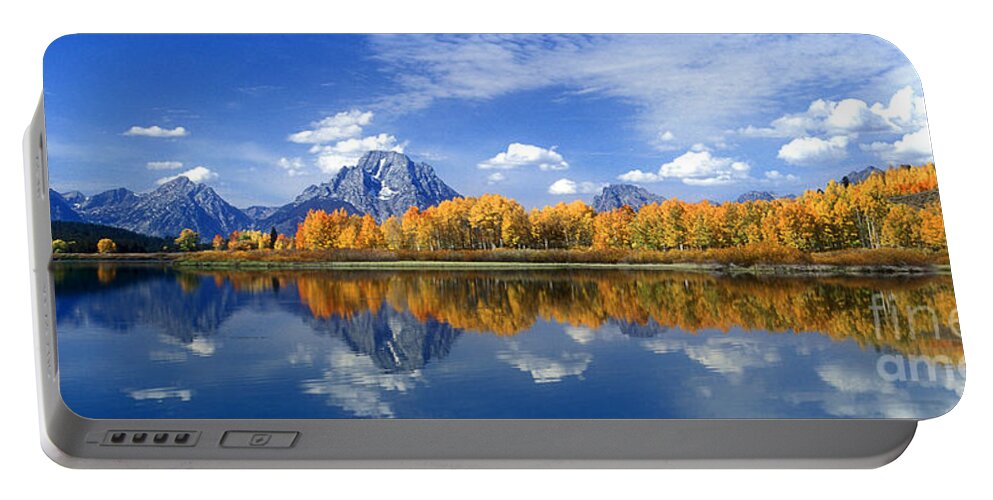 America Portable Battery Charger featuring the photograph Panorama Fall Morning at Oxbow Bend Grand Tetons National Park by Dave Welling