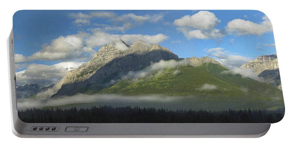 Feb0514 Portable Battery Charger featuring the photograph Panorama Of Mt Kidd Alberta Canada by Tim Fitzharris