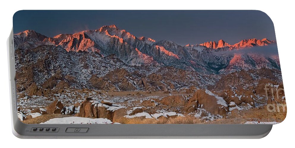 North America Scenic Portable Battery Charger featuring the photograph panorama winter alabama hills eastern sierras CA by Dave Welling