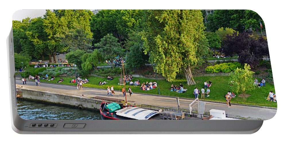 Paris Portable Battery Charger featuring the photograph Panoramic of the Seine River Beautiful day by Toby McGuire