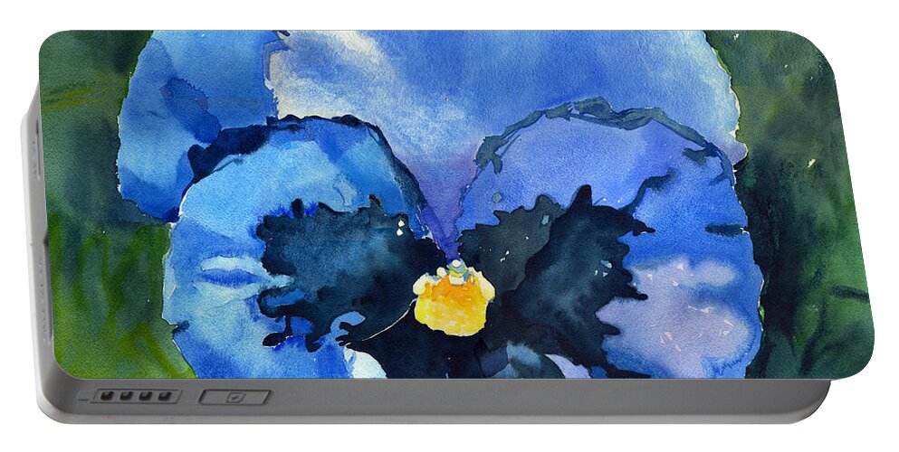 Blue Pansy Portable Battery Charger featuring the painting Pansy Blue by Katherine Miller