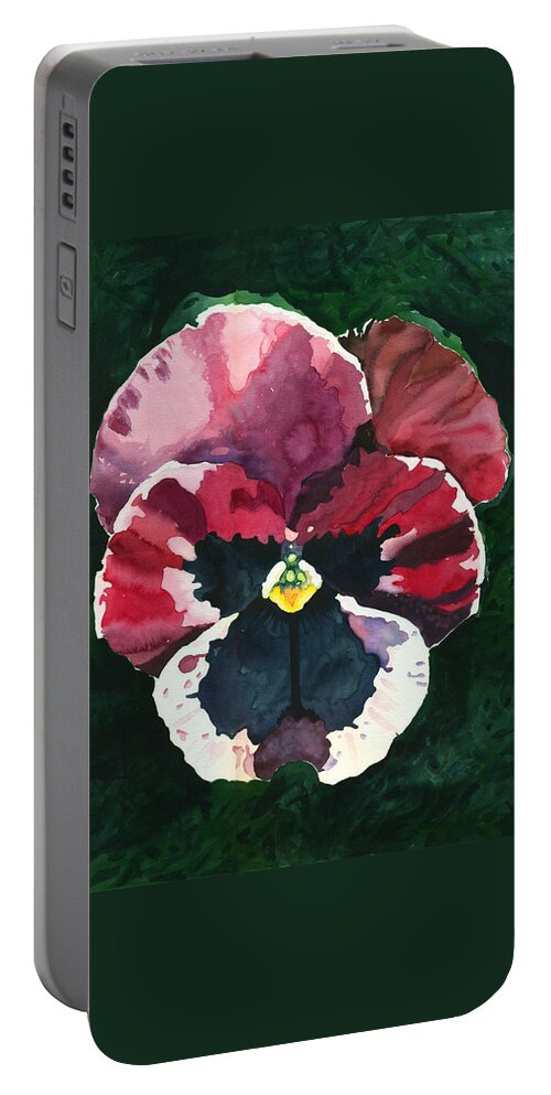 Pink Portable Battery Charger featuring the painting Pansy Red by Katherine Miller