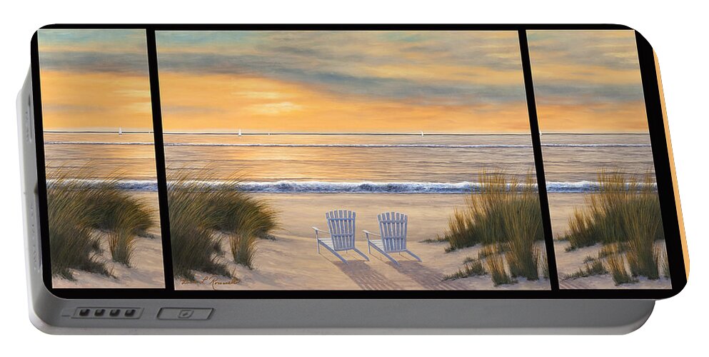 Sunset Portable Battery Charger featuring the painting Paradise Susnet Triptych by Diane Romanello