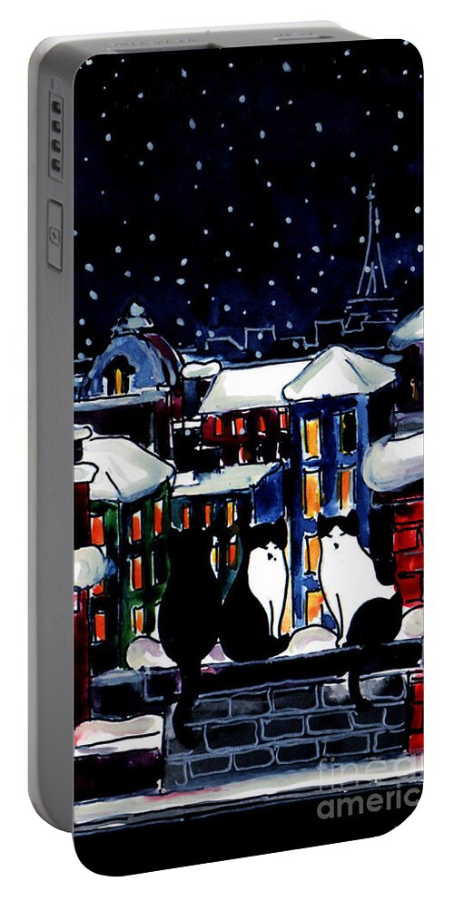 Paris Cats Portable Battery Charger featuring the painting Paris Cats by Mona Edulesco