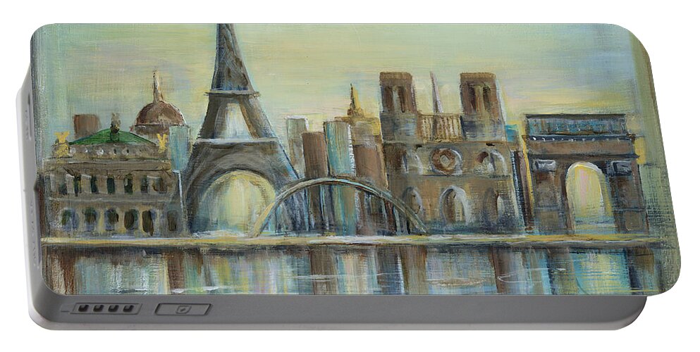 Paris Portable Battery Charger featuring the painting Paris Highlights by Marilyn Dunlap