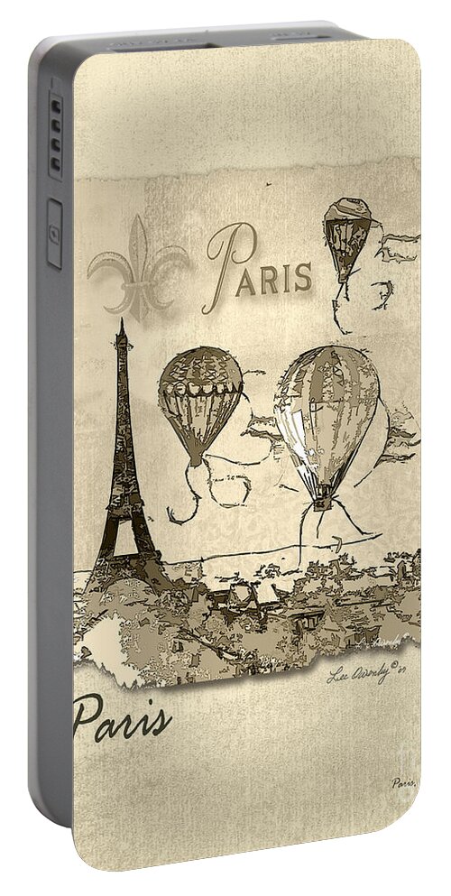 Eiffel Tower Portable Battery Charger featuring the mixed media Paris in Sepia by Lee Owenby