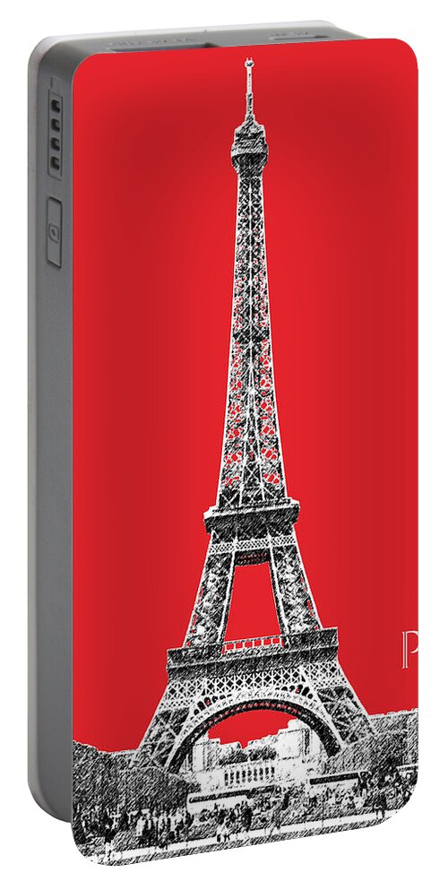 Architecture Portable Battery Charger featuring the digital art Paris Skyline Eiffel Tower - Red by DB Artist