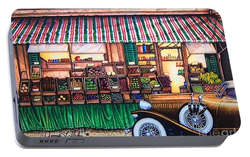  Portable Battery Charger featuring the painting Paris Street Market by JL Vaden
