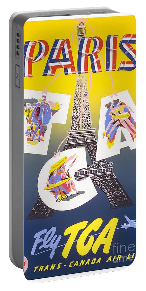 Paris Portable Battery Charger featuring the drawing Paris Vintage Travel Poster by Jon Neidert