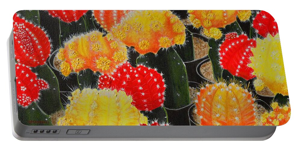 Cactus Portable Battery Charger featuring the painting Party Girls by Donna Manaraze