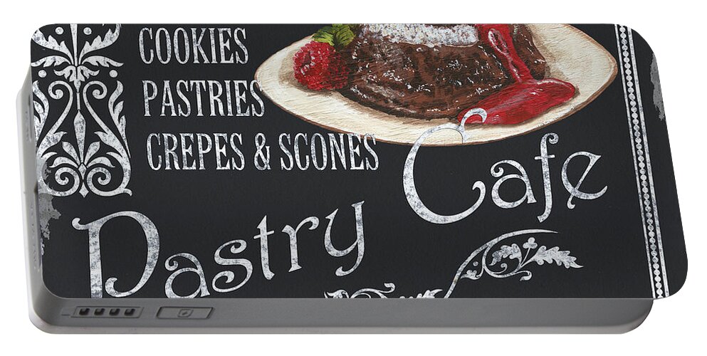 Cuisine Portable Battery Charger featuring the painting Pastry Cafe by Debbie DeWitt