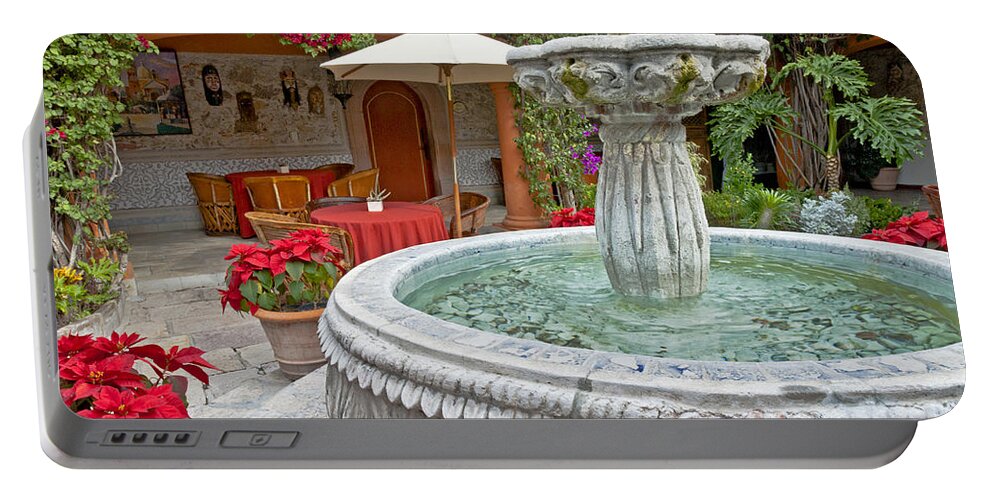 Patio Portable Battery Charger featuring the photograph Patio And Fountain by Richard & Ellen Thane