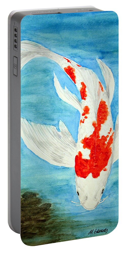 Koi Portable Battery Charger featuring the painting Paul's Koi by Marna Edwards Flavell