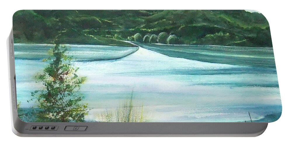 Lake Portable Battery Charger featuring the painting Peaceful Lake by Debbie Lewis