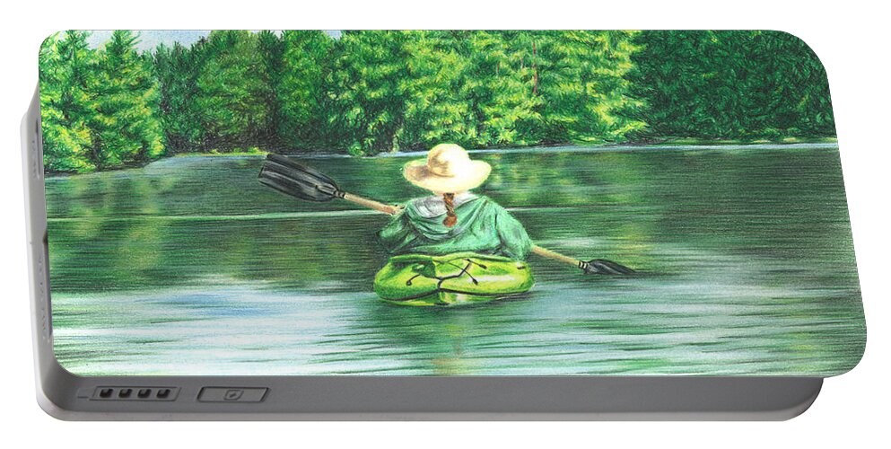 Lake Portable Battery Charger featuring the drawing Peaceful by Troy Levesque