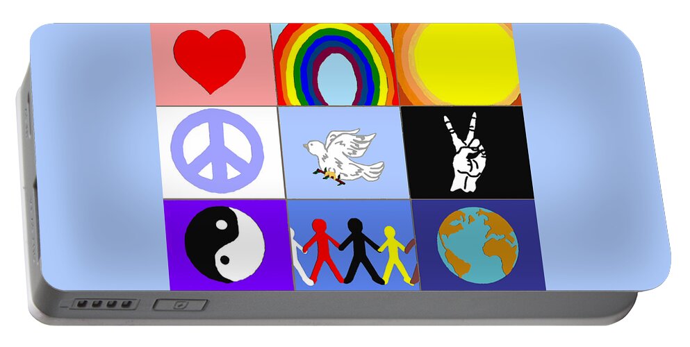 Peaceloveunity Mosaic Portable Battery Charger featuring the painting peaceloveunity Mosaic by Pharris Art