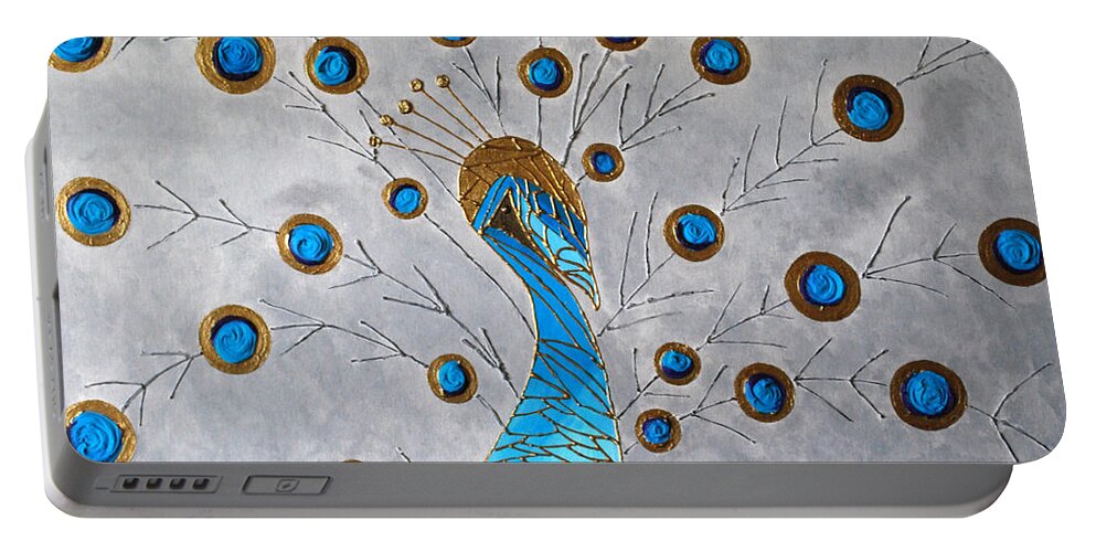 Peacock Portable Battery Charger featuring the painting Peacock and its beauty by Sonali Kukreja