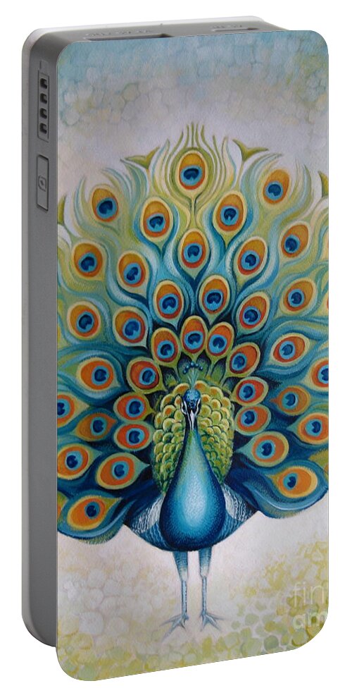 Peacock Portable Battery Charger featuring the painting Peacock by Elena Oleniuc