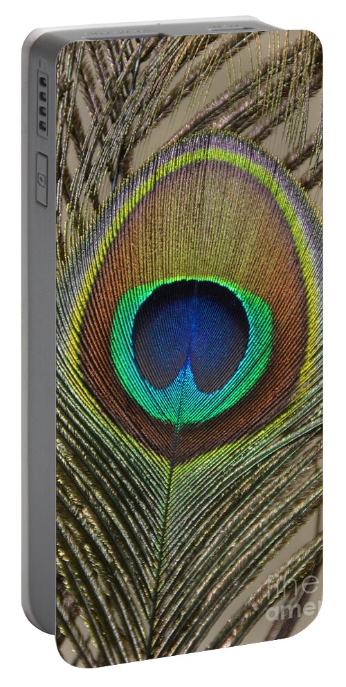 Peacock Feather Portable Battery Charger featuring the photograph Peacock Feather by Debra Thompson