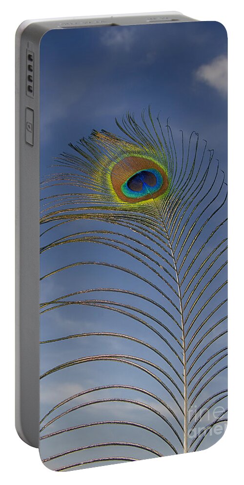 Feather Portable Battery Charger featuring the photograph Peacock feather by Steev Stamford