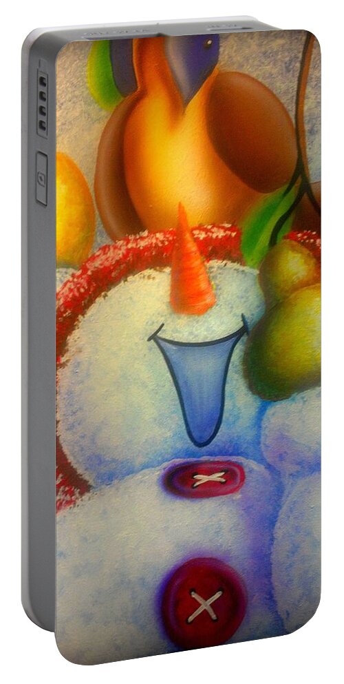 Snowman Portable Battery Charger featuring the painting Pear of a Partridge by Darren Robinson