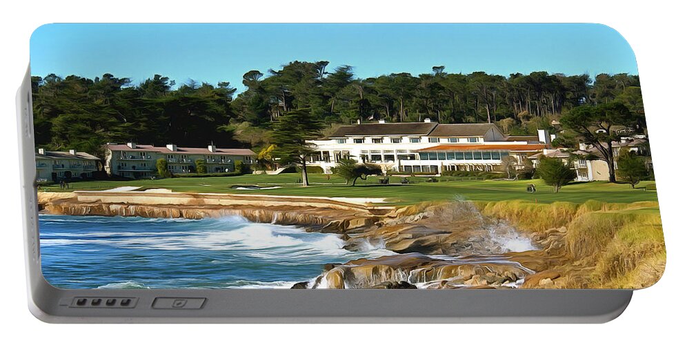 Barbara Snyder Portable Battery Charger featuring the painting Pebble Beach Club House by Barbara Snyder