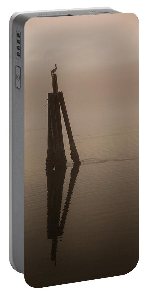 Foggy Portable Battery Charger featuring the photograph Pelican on a Stick by Monte Arnold