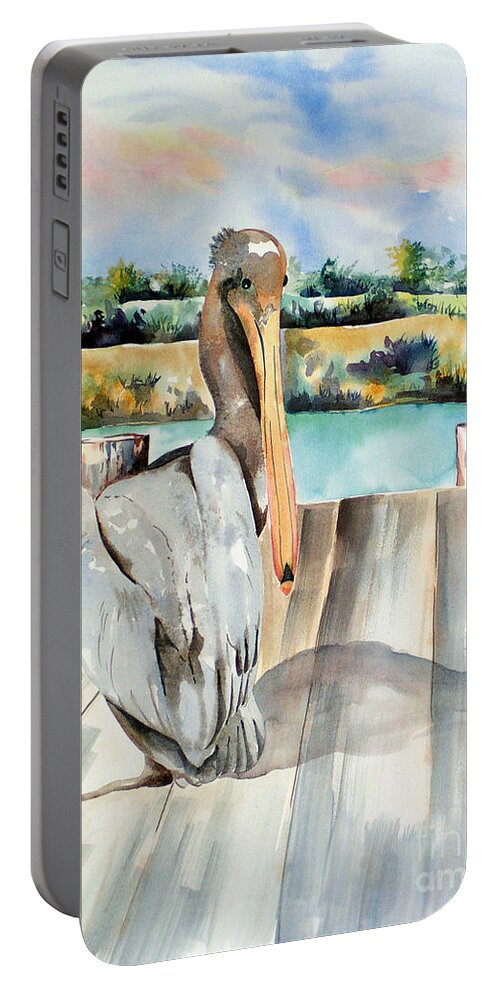 Pelican Painting Portable Battery Charger featuring the painting Pelican with an Attitude by Kandyce Waltensperger