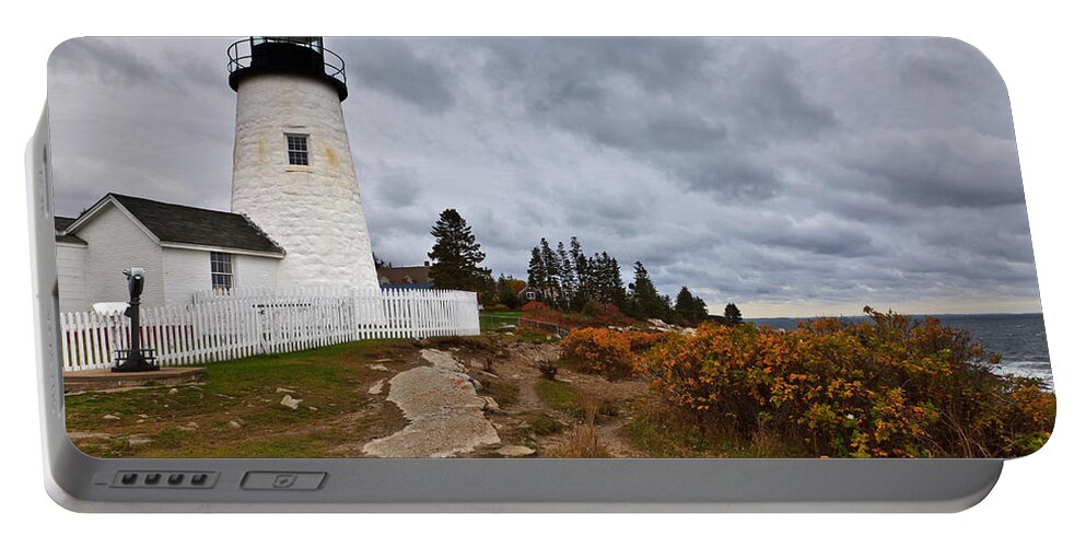 Lighthouse Portable Battery Charger featuring the photograph Stormy Autumn Day at Pemaquid Point Lighthouse by David Smith