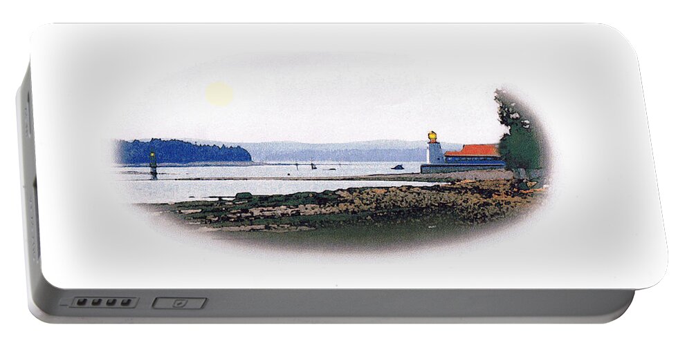Lighthouse Portable Battery Charger featuring the mixed media Pendlebury Lighthouse by Art MacKay