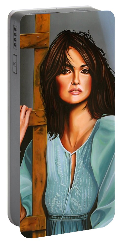 Penelope Cruz Portable Battery Charger featuring the painting Penelope Cruz by Paul Meijering