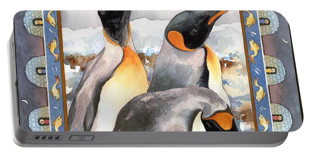 Penguin Painting Portable Battery Charger featuring the painting Penguin Family Portrait by Anne Gifford