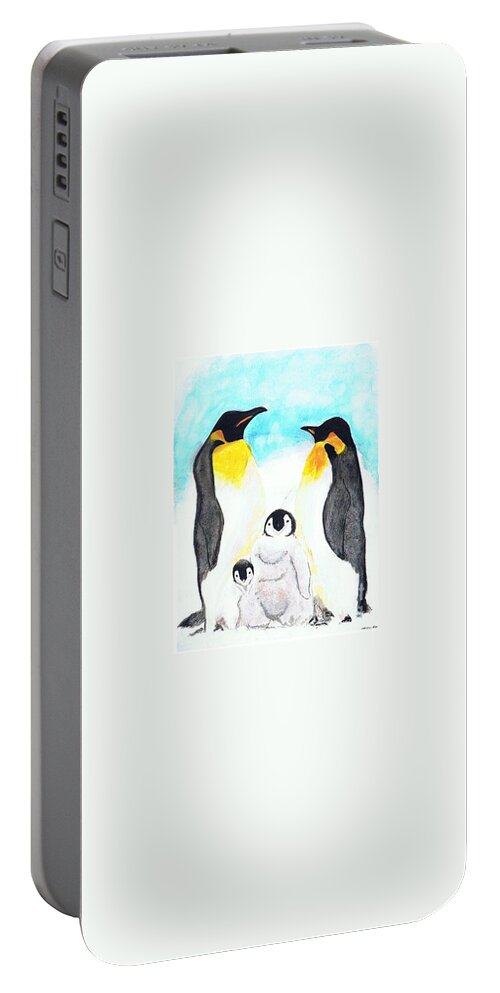 Emperor Penguins Portable Battery Charger featuring the painting Penguins by Denise Railey
