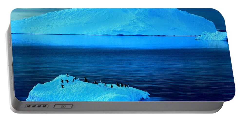Icebergs Portable Battery Charger featuring the photograph Penguins on Iceberg by Amanda Stadther