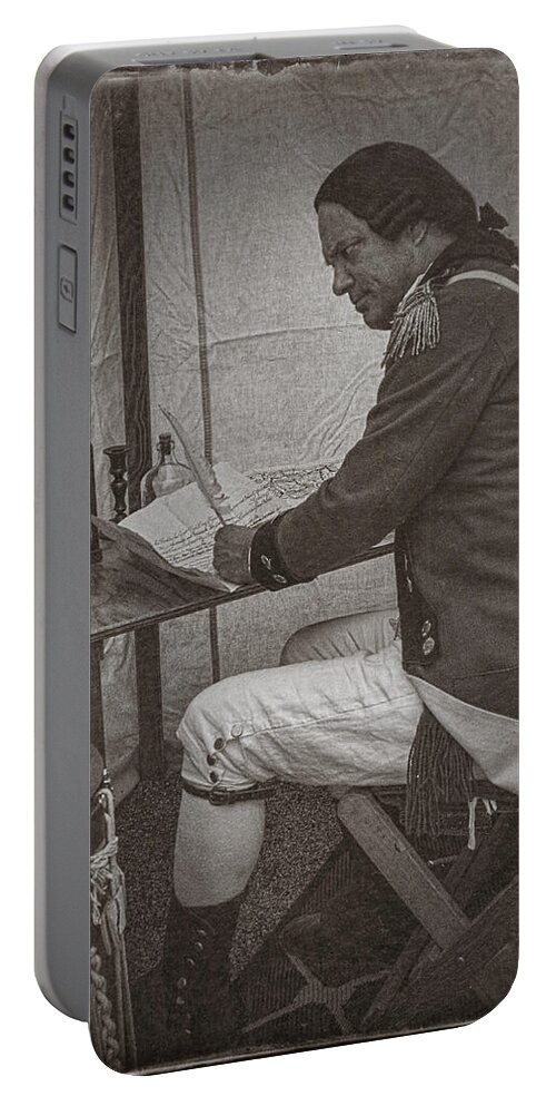 Revolutionary War Reenactment Portable Battery Charger featuring the photograph Penning a Letter to King George the Third  by Priscilla Burgers