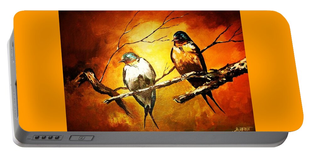 Birds Portable Battery Charger featuring the painting Perched Swallows by Al Brown