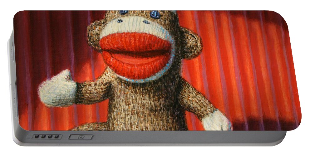 Sock Monkey Portable Battery Charger featuring the painting Performing Sock Monkey by James W Johnson