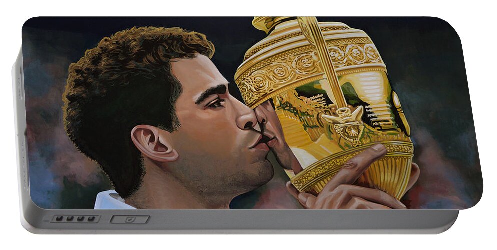 Pete Sampras Portable Battery Charger featuring the painting Pete Sampras by Paul Meijering