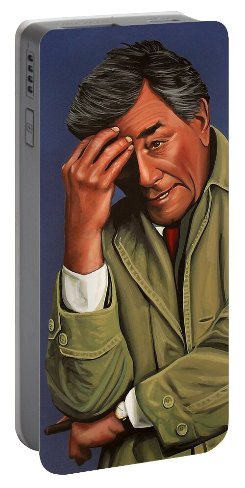 Peter Falk Portable Battery Charger featuring the painting Peter Falk as Columbo by Paul Meijering