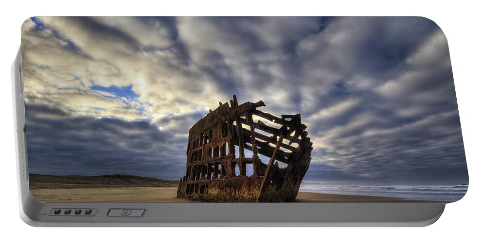 Beach Portable Battery Charger featuring the photograph Peter Iredale Shipwreck Sunrise by Mark Kiver