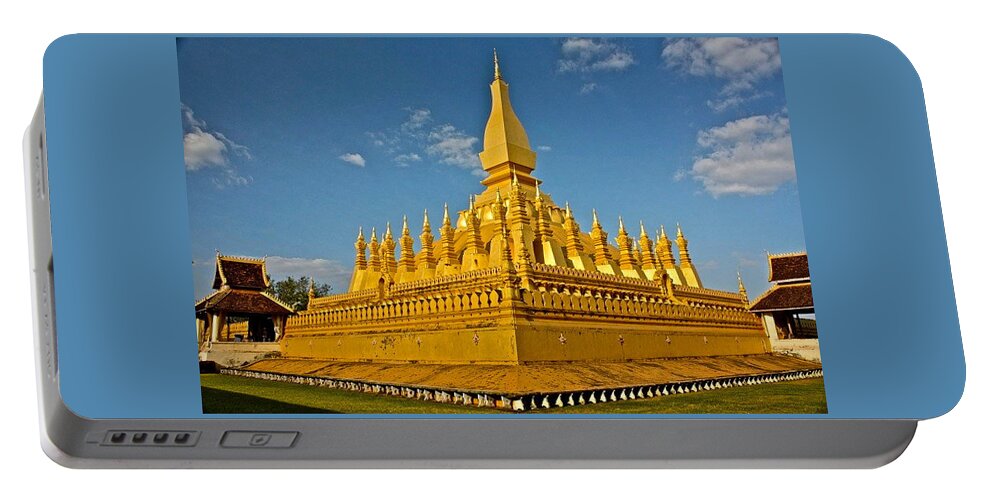 Laos Portable Battery Charger featuring the photograph Temple of Pha That Luang Laos by Venetia Featherstone-Witty
