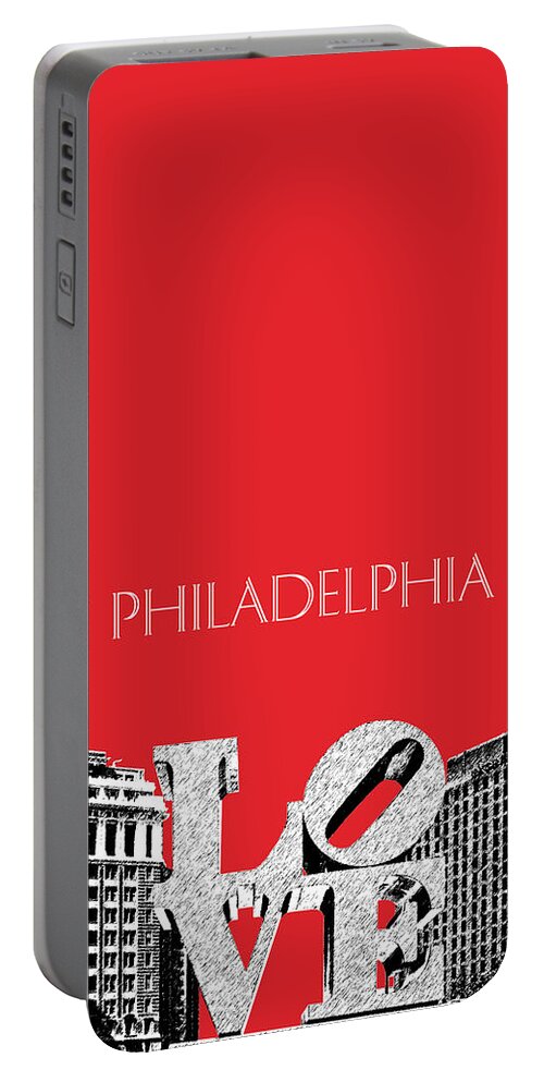 Architecture Portable Battery Charger featuring the digital art Philadelphia Skyline Love Park - Red by DB Artist