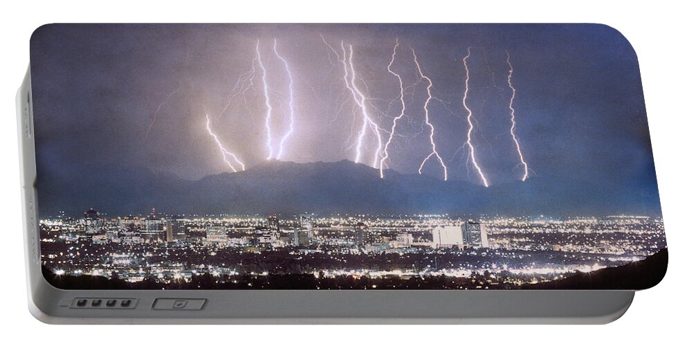 Lightning Portable Battery Charger featuring the photograph Phoenix Arizona City Lightning and Lights by James BO Insogna